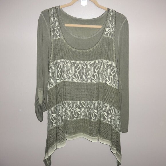 BOHO style tunic and vest set, soft green, size  L $25.00 - Picture 1 of 5